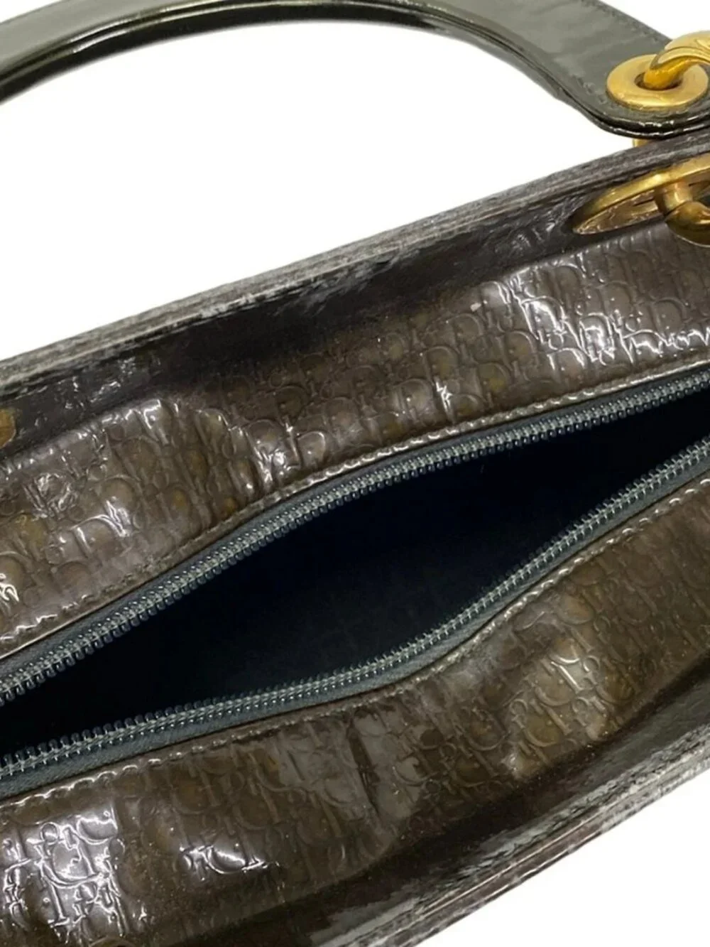 DIOR/ChristianDior Lady Dior Medium Bag Dark Brown Patent Leather Handbag